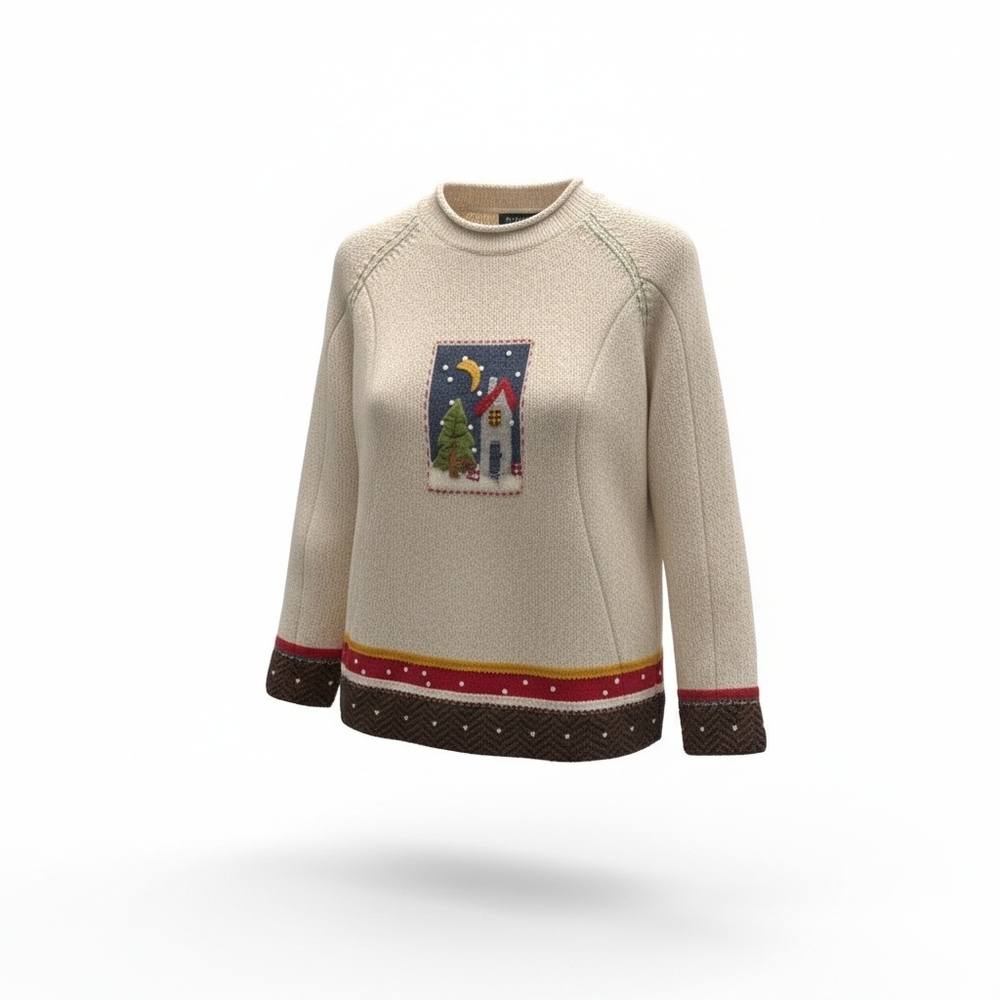 Susan Bristol Cream Holiday Sweater with Festive Design